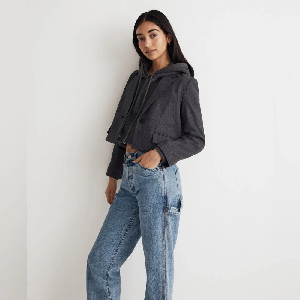 Madewell Women’s The Sutter Crop Blazer Whitfield Micro Check Jacket Size XXS - Picture 4 of 10
